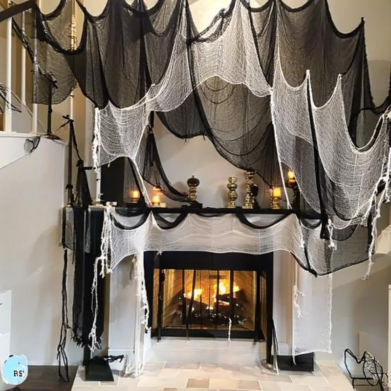Gardeningwill Pack of 8 Black Creepy Scary Gauze Cloth Doorways for Walls Entryways Halloween 30"x84" with Spiders White Webs - Image 4